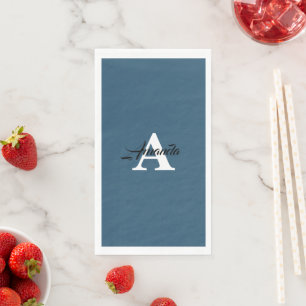 Serviette En Papier Monogramme Initial Simple Nom Bleu Pâle Blanc Mign