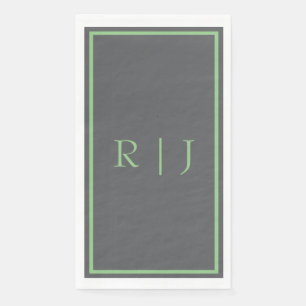 Serviette En Papier Monogramme Initial Vert Sauge Gris Froid Mariage