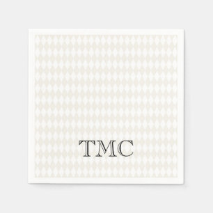 Serviette En Papier Monogramme INITIALES Classique Noir Blanc Beige Ch