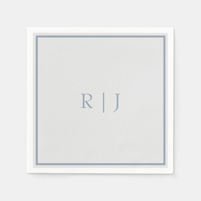 Serviette En Papier Monogramme Initiales Dusty Blue Grey Mariage (Devant)