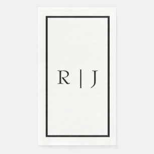 Serviette En Papier Monogramme Initiales Nom noir blanc Mariage minima