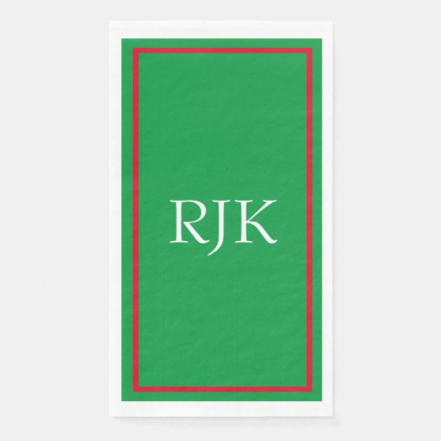 Serviette En Papier Monogramme Initiales Nom personnalisé Rouge Vert 2 (Devant)