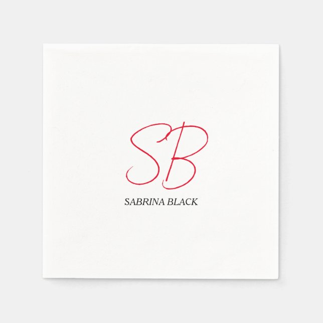 Serviette En Papier Monogramme Initiales Nom Plain Moderne Minimaliste (Devant)