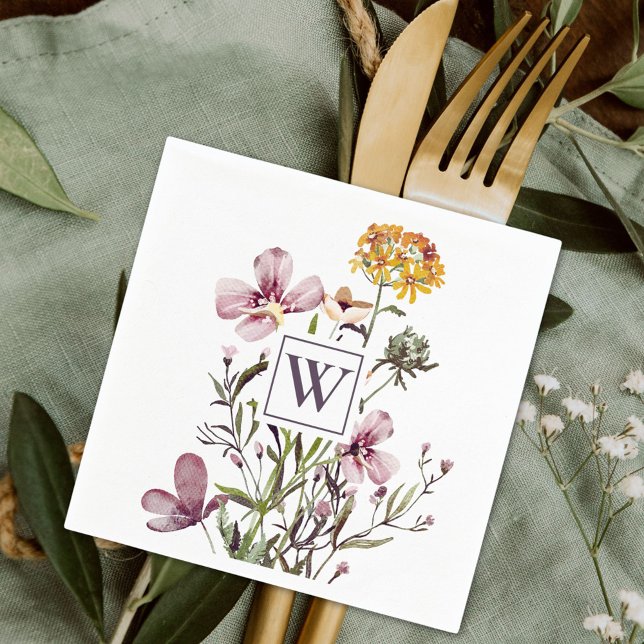 Serviette En Papier Monogramme Joli Bouquet Floral Fleur sauvage (In situ)