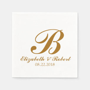 Serviette En Papier Monogramme Mariage blanc or