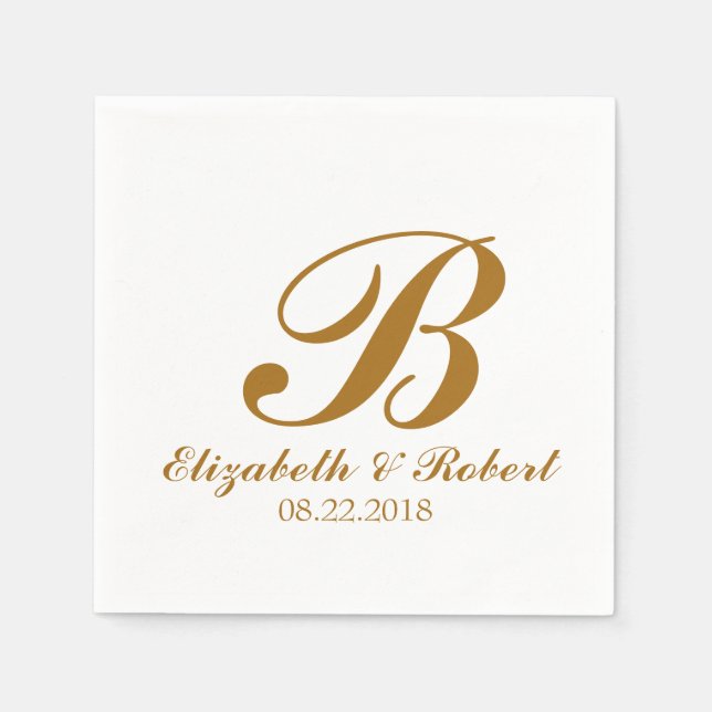 Serviette En Papier Monogramme Mariage blanc or (Devant)