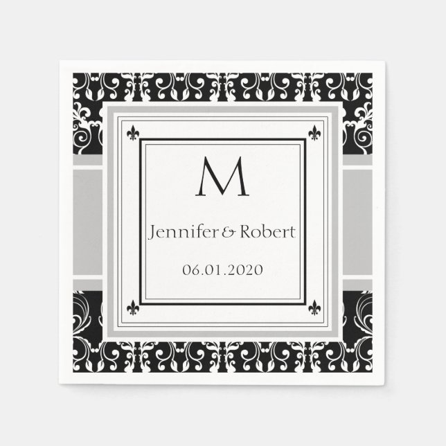 Serviette En Papier Monogramme Mariage damassé Napkin (Devant)