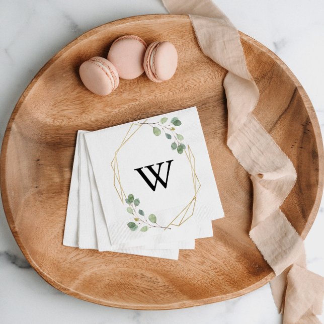 Serviette En Papier Monogramme Mariage de calligraphie géométrique or (Créateur téléchargé)