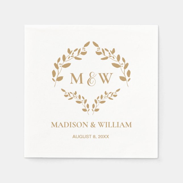Serviette En Papier Monogramme Mariage de crête élégante personnalisée (Devant)