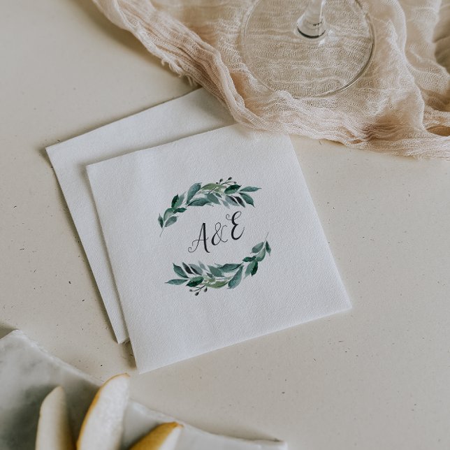 Serviette En Papier Monogramme Mariage de feuillage abondant (Créateur téléchargé)