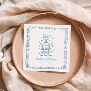 Serviette En Papier Monogramme Mariage français à main bleue