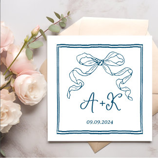 Serviette En Papier Monogramme Mariage gris français tiré à la main