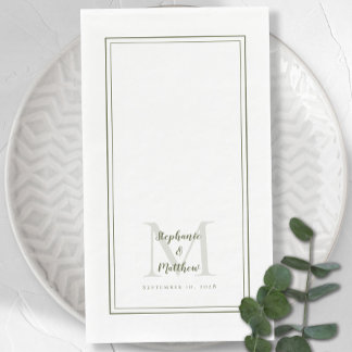 Serviette En Papier Monogramme Mariage moderne Noms et Date Olive Gree