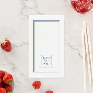 Serviette En Papier Monogramme Mariage moderne Noms et Dîner bleu