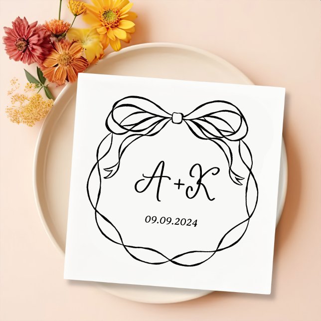 Serviette En Papier Monogramme Mariage noir français tiré à la main (Créateur téléchargé)