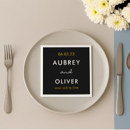 Serviette En Papier Monogramme Mariage noir minimaliste