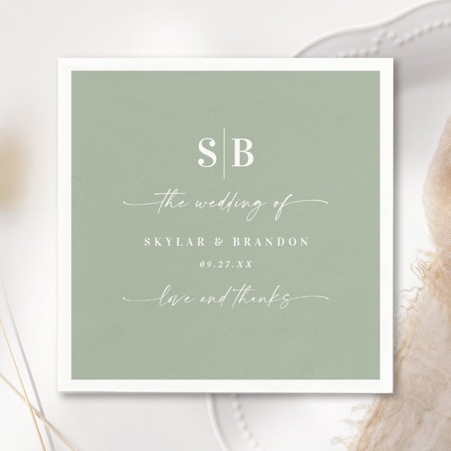 Serviette En Papier Monogramme Mariage vert clair couleur simple (Créateur téléchargé)