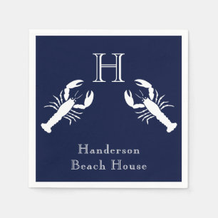 Serviette En Papier Monogramme Marine Bleu Bleu Homard Nautique