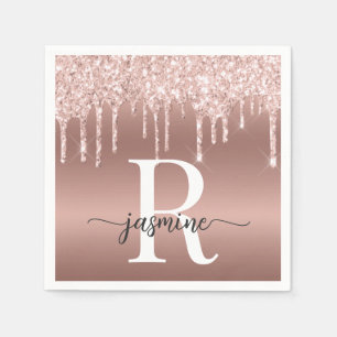 Serviette En Papier Monogramme Métallique avec Gouttes de Paillettes R