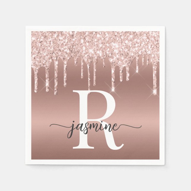 Serviette En Papier Monogramme métallisé avec gouttes de paillettes ro (Devant)