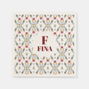 Serviette En Papier monogramme mignon personnalisé folk art scandinave