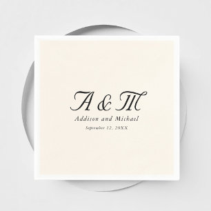 Serviette En Papier Monogramme, Minimal, Élégant, Beige, Mariage