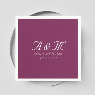 Serviette En Papier Monogramme, Minimal, Élégant, Rouge cerise, Mariag