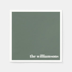 Serviette En Papier Monogramme minimaliste Nom Rétro Sage Vert