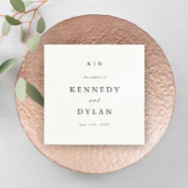 Serviette En Papier Monogramme minimaliste simple Mariage noir et blan