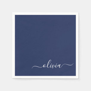 Serviette En Papier Monogramme moderne bleu marine et blanc