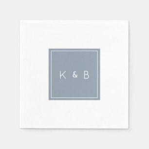 Serviette En Papier Monogramme moderne Dusty Blue & White Cocktail Nap