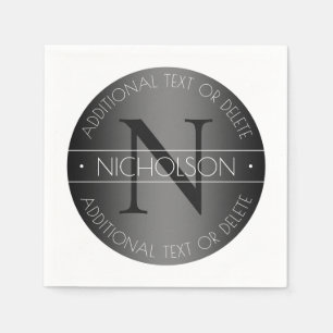 Serviette En Papier Monogramme Moderne Élégant avec Ombrage Noir & Bla