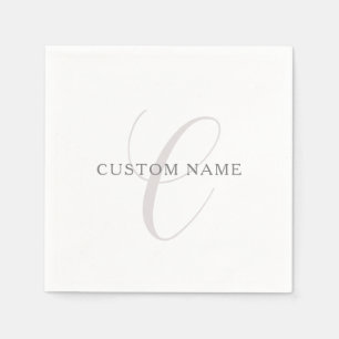 Serviette En Papier Monogramme Moderne Élégant   Gris & Blanc (modifia