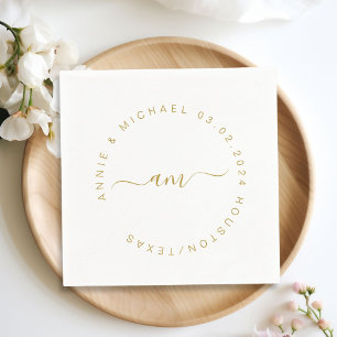 Serviette En Papier Monogramme, Moderne, Mariage minimal