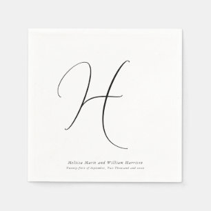 Serviette En Papier Monogramme moderne Mariage noir et blanc initial