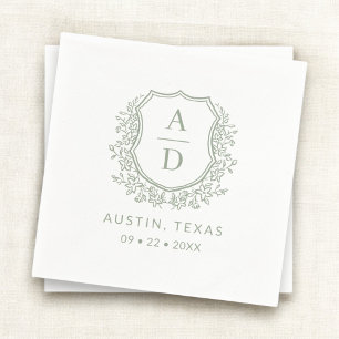 Serviette En Papier Monogramme moderne Mariage Sage Green Crest
