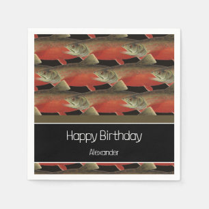 Serviette En Papier Monogramme moderne Poisson Saumon Design Noir Blan