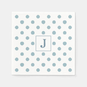 Serviette En Papier Monogramme Motif d'aquarelle simple Polka bleu