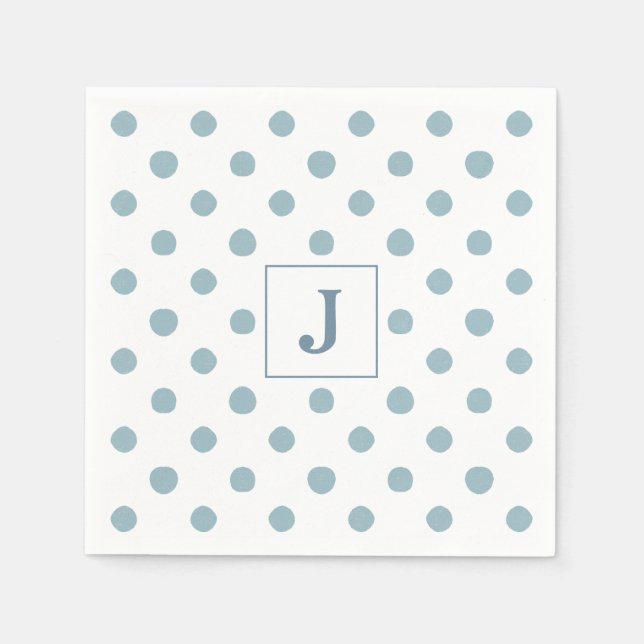 Serviette En Papier Monogramme Motif d'aquarelle simple Polka bleu (Devant)