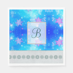 Serviette En Papier Monogramme Motif moderne et élégant Snowflakes hiv