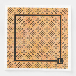 Serviette En Papier Monogramme Motif orange et noir rétro