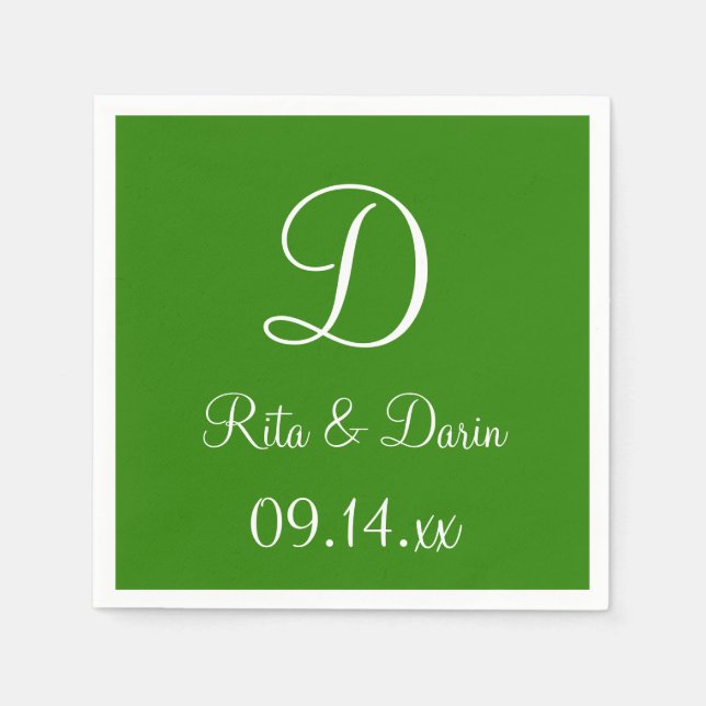 Serviette En Papier Monogramme Napier Vert Couleur Durable Coordonnée  (Devant)