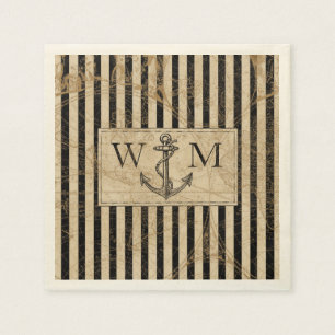 Serviette En Papier Monogramme nautique d'Ancre de carte de Vieux