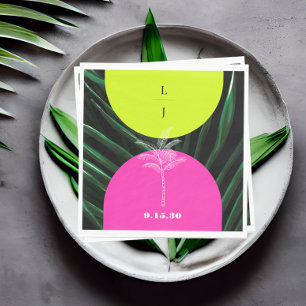 Serviette En Papier Monogramme Neon Arches Tropical Palm Tree Mariage
