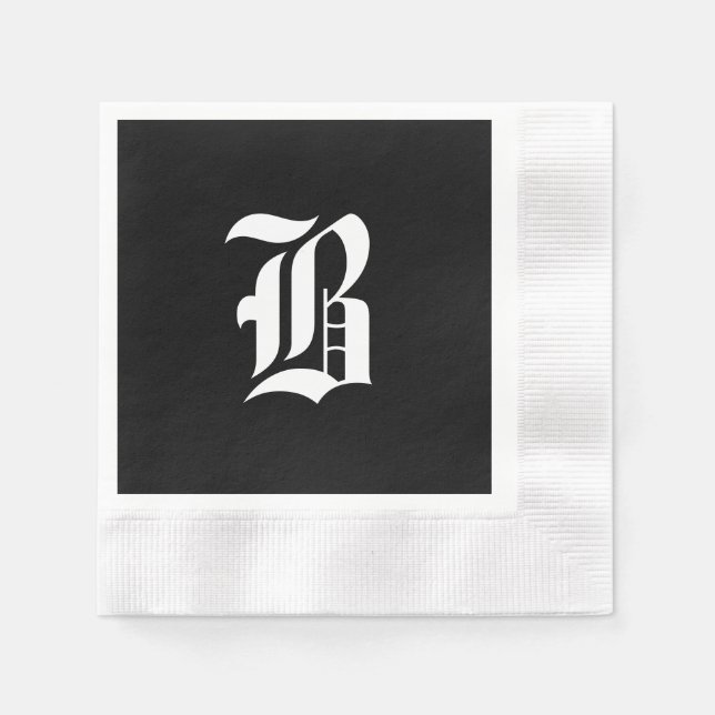 Serviette En Papier Monogramme noir et blanc initial B, (Devant)