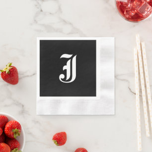 Serviette En Papier Monogramme noir et blanc Initial J,