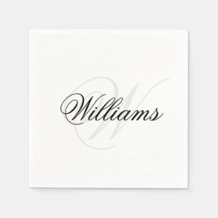 Serviette En Papier Monogramme noir et blanc personnalisé Nom initial