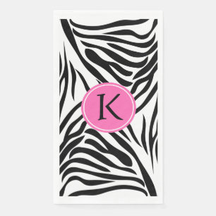 Serviette En Papier Monogramme noir et blanc Zèbre Impression avec ros