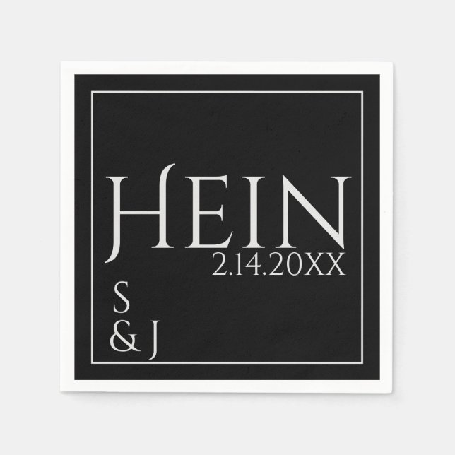 Serviette En Papier Monogramme Noir Initiales Date Mariage (Devant)