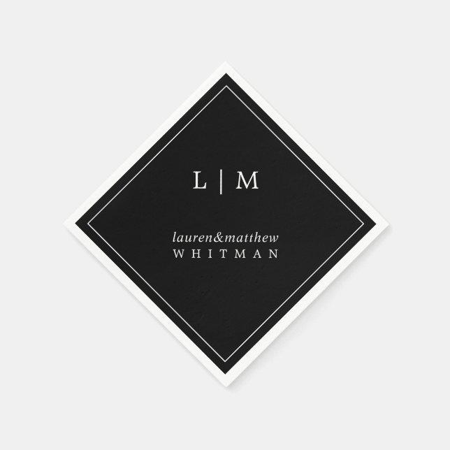 Serviette En Papier Monogramme noir simple Mariage élégant (Coin)
